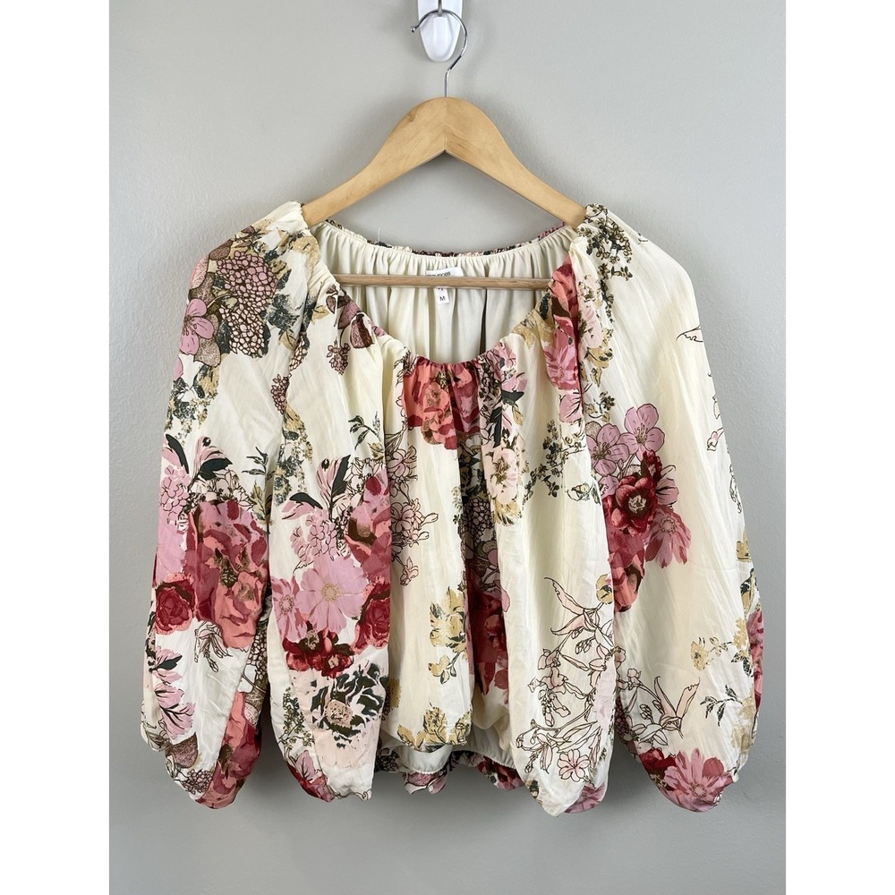 Maurices Women's Cropped Top Victorian Floral SZ M Lined‎ Bubble Hem Long Sleeve